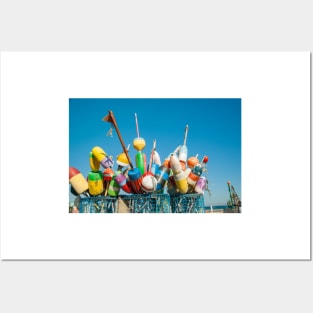 Collection of colorful fishing or lobster trap buoys and markers at wharf in Provincetown.  Looks great on a sticker and even better as a canvas print on your wall Posters and Art